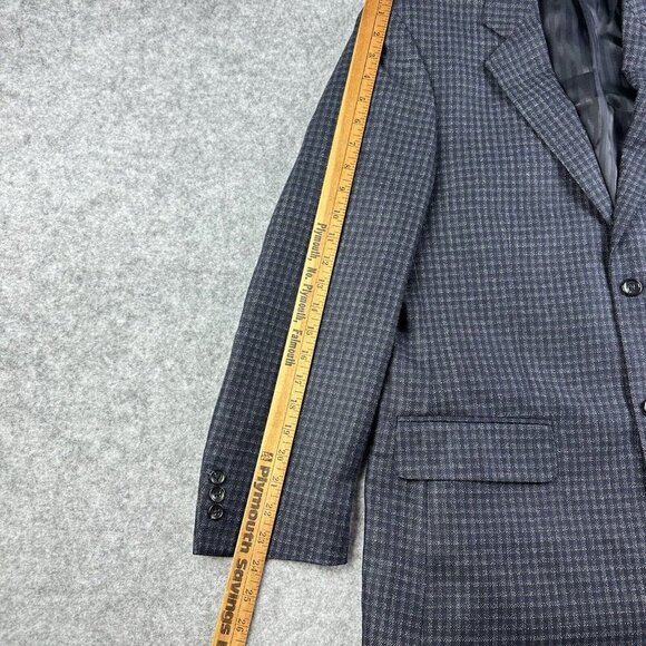 Baroni Blazer Mens 38R Blue Silk Wool Mini Plaid Check Sport Coat Woven in Italy - Picture 11 of 14
